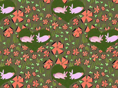 Rabbit Rabbit bunny gouache nature surface pattern design