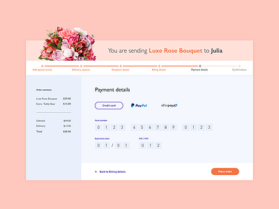 Daily UI #002 - Credit Card Checkout checkout credit card dailyui dailyui002 ecommerce flowers form invision studio ui ux web