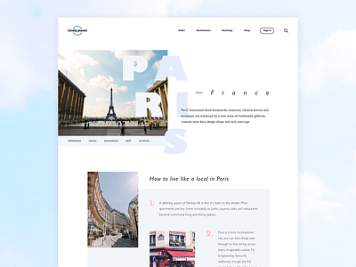 Daily UI #003 - Landing Page branding concept dailyui dailyui003 france identity invisionstudio landing page logo paris photography redesign travel travel guide typography ui ux web