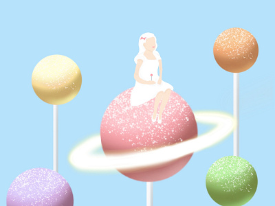 Girl Sitting on Cake Pop cake pop childrens illustration girl illustration original pastel pastel color