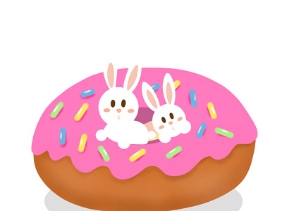 Bunnies inside donut bunnies bunny childrens illustration donut illustration original pink rabbit rabbits
