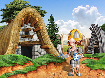 Neutrix asterix character gaul village illustration