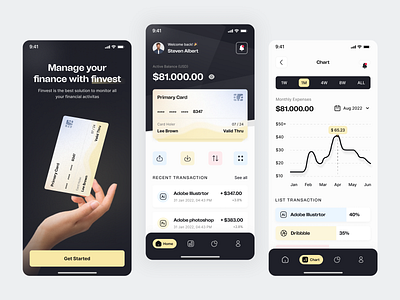 Finvest - Finance Mobile App app bank banking banking app credit card design finance finance app financial financial app fintech fintech app mobile mobile app design mobile design mobile ui product transfer ui wallet