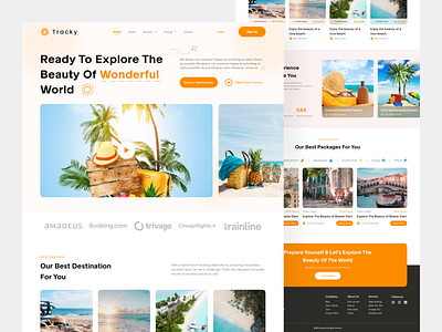 Tracky - Travel Website Landing Page adventure app banking booking camp clean design destination ecommerce hiking landing page landing page mobile mount real estate travel travel agency travel landing page triv ui website