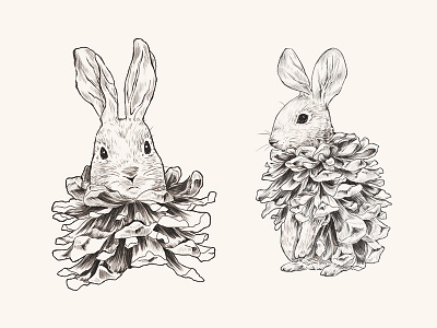 PINECONE-ANIMALS illustration pinecone rabbit