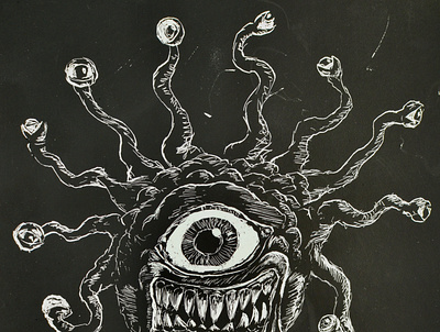 Scratchboard Beholder beholder dd eye tyrant eyes fantasy illustration monster scratchboard