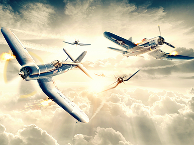 Whistling Death battle corsair digital art dogfight fighter plane squadron sunset wwii