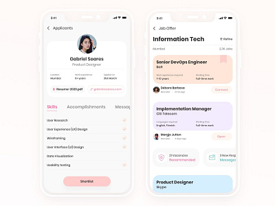 Job Search/Manager for Recruiters and Applicants app app design clean hire job job listing job posting job search minimal mobile profile ui