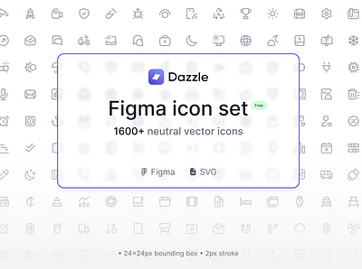 Dazzle-UI Icon set 1600+ for Figma figma figma icons free icons freebie icon icon library icon pack icon set icongraphy icons iconset minimal icons product design ui ui design user interface ux ux design