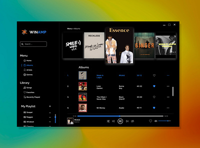 Winamp Dark 2022 application design design ux photography music music app redesign redesign desktopapp ui uxui winamp