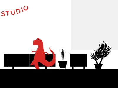 Invitation sneak peek black dinosaur illustration martini red