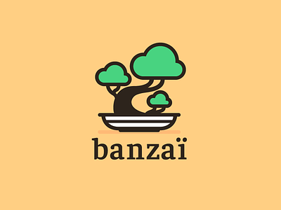 banzaï logo bonsai green ics illustrator japan logo tree