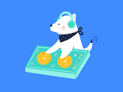dj dawg is in the houzzzzz cute dj dog headphones icon illustration logo music playful turntable