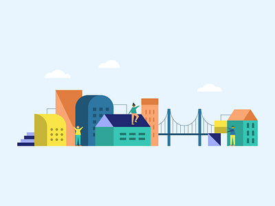 Block City bridge buildings city colorful geometric illustration inspired people playful shapes