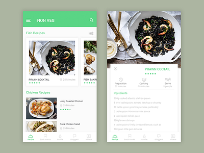 Screens for an Recipe App