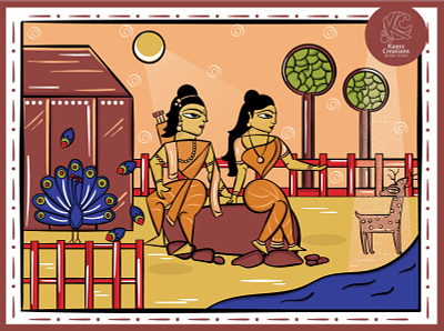 A tale from Ramayana in Bengal Pattachitra | Indian folk art artpreneurprogram bengal pattachitra bengal patua digitalillustration folkart illustration indian art pattachitra