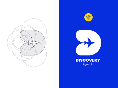 Ryanair Discovery Logo aircraft app blue design flight golden rule icon logo mobile plane ryanair ui