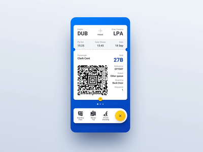 Boarding Pass Flip airport animation app blue boarding pass bubble flight flip interaction mobile ryanair scroll animation ticket ui ux