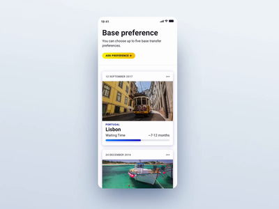 Base Transfer - Add Preference add airport animation app blue expand interaction mobile open ryanair ui ux