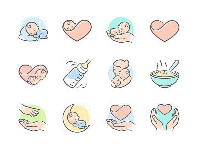 Baby icons care child embracing hug icon set infant kid love mama mom mother mothers mothers day newborn parent parenting sleep together togetherness women