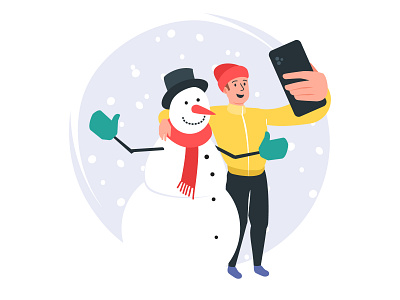 Selfie with snowman illustration