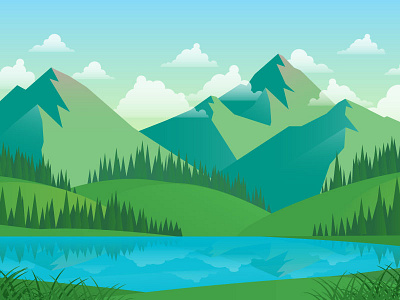 Landscape Mountains hills illustration lake landscape mountains