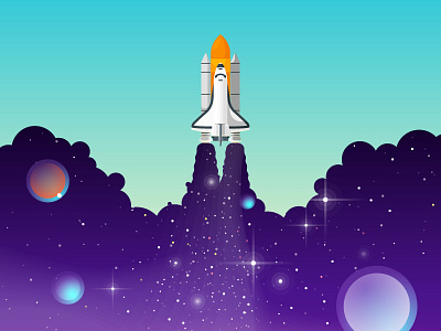 Space exploring astronomy cosmos discovery exploration explore explorer flat galaxy illustration launch mission rocket shuttle space space ship space shuttle spacecraft spaceship take off vector