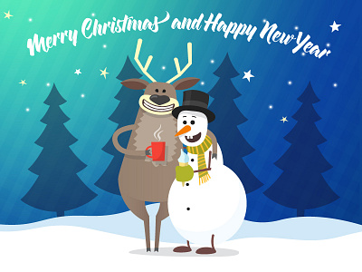 Chrismas story cartoon cartoon illustration character christmas christmas card deer forest illustration new year snowman vector