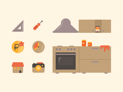 Kitchen flat icons illustration kitchen