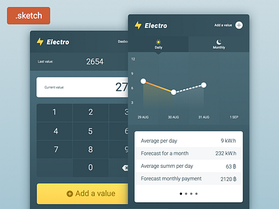 Electro app (Freebie sketch) electricity flat freebie meter mobile app sketch