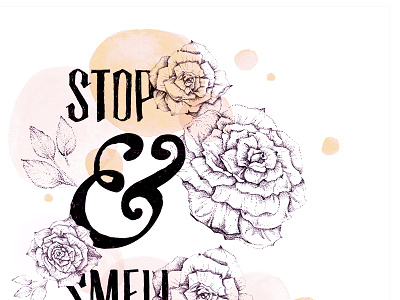 Stop & Smell the Roses Final black and white flowers hand drawn type illustration pen and ink roses stippling typography