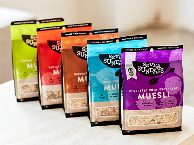 Seven Sundays New Packaging bright colorful muesli packaging