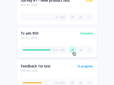Survey progress app card design system interface metrics startup survey ui ux web app