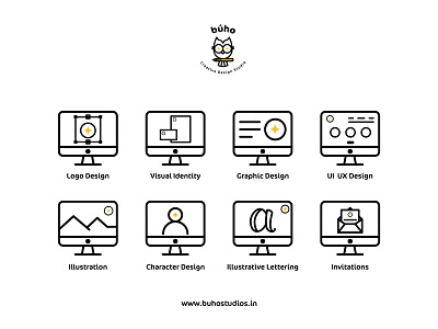 Iconography for Búho Studios branding graphic design iconography indian brand indian icons indian logo logo