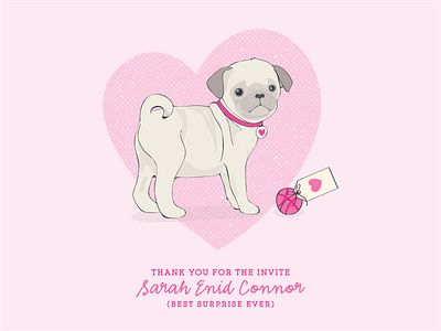 Thank you Sarah Enid Connor debut dog dribbble invite pink pug thankyou