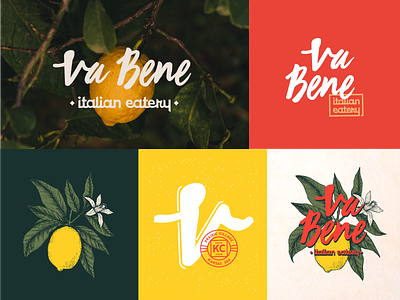 Va Bene, Italian Restaurant Branding brand branding design food illustration italian kansas city kc lemon lettering lettermark logo restaurant typography