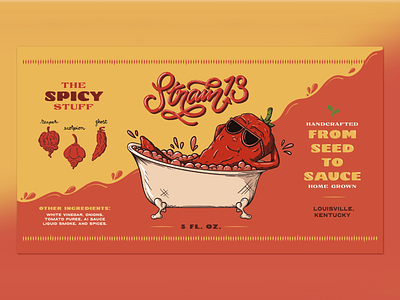 Strain 13 Hot Sauce design fire food hot hot sauce illustration label design packaging pepper red typography