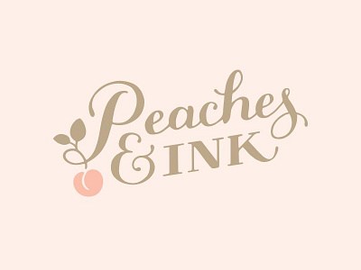 Logo for Peaches & Ink branding gold hand drawn identity ink lettering logo peach peaches pink script typography