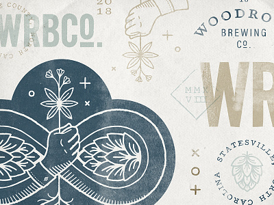 Wood Roof Bewing Co., Brand Marks beer brand branding brewery custom design flower hand hops identity illustration logo north carolina roof system wood