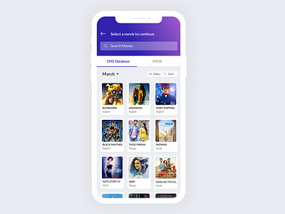 Movies Search Page UI mockup card ui cards clean filter iphone mobile mockup movies news app search search box tabs typogaphy ui ux