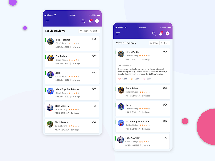 Movie Review Listing UI by Raviteja Bandila on Dribbble