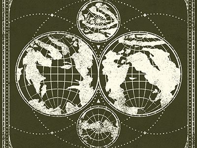 Duality Map angel devil distressed duality globe latitude longitude map vintage world