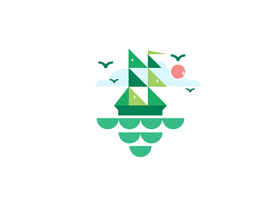 Green Boat boat design flat green illustration sea waves