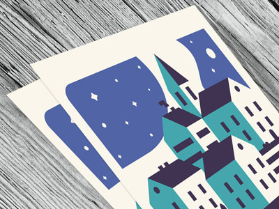 Night sky - poster blue flat house illustration night poster sky