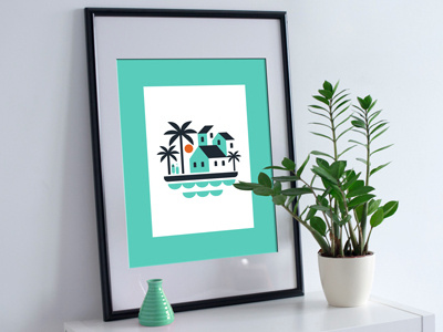 Palms Poster beach flat frame palms poster sea sun trees