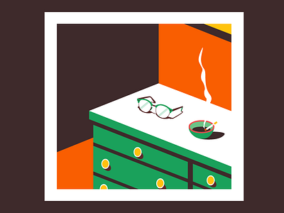 Desk cigarete desk glasses green room smoke