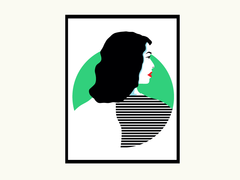 Girl poster stripes green red illustration minimal lips fashion flat girl