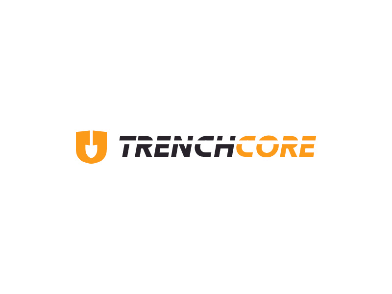 trench core negative space shovel logo for construction company
