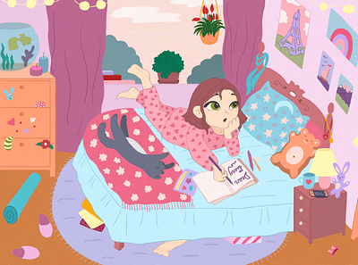 Kate in her room book cartoon character children illustration cute character design illustration kids book picturebook
