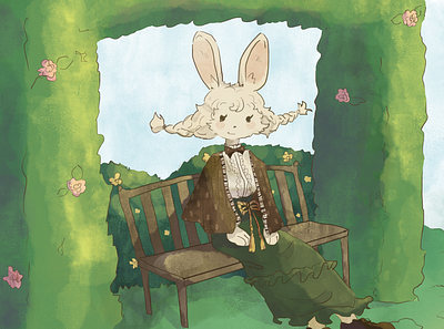 Bunny in the garden book cover cartoon character children illustration cute character design illustration kids book picturebook
